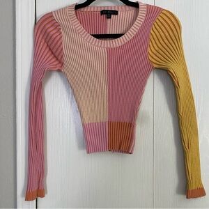 Blue Blush Pink and Orange Ribbed Top